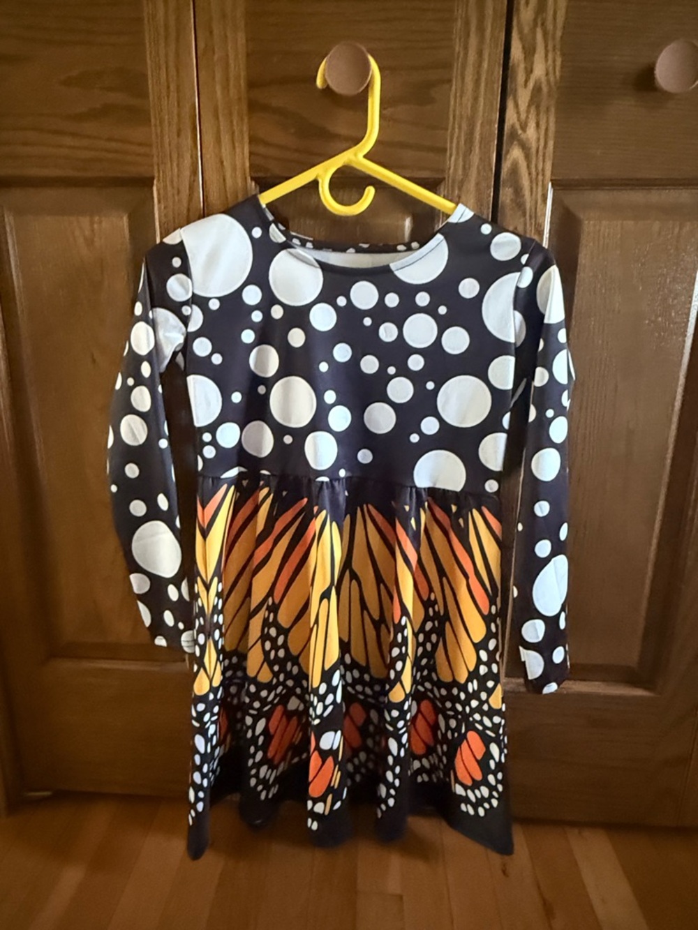 Girls' Black & Orange Butterfly Print Long-Sleeve Dress